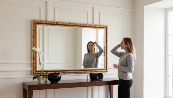 Italienische Klassischer Designer Spiegel Möbel Wandspiegel Holz Gold Möbel Neu