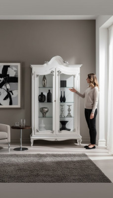 Vitrine Weiß Glasschrank Design Klassische Schrank Luxus Holz Möbel Vitrinen Neu