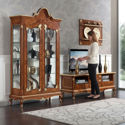 Italienische Wohnzimmer Wohnwand rtv Tv Sideboard Schrank Vitrine Wandregal 3tlg