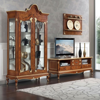 Italienische Wohnzimmer Wohnwand rtv Tv Sideboard Schrank Vitrine Wandregal 3tlg