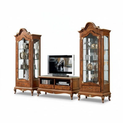Wohnwand Set 3tlg. Wohnzimmer rtv Vitrine Anrichte Regal Luxus Wandschränke Neu