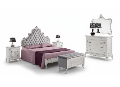 Klassische Möbel 6tlg Schlafzimmerset Bett 2x Nachttische Hocker Kommode Spiegel