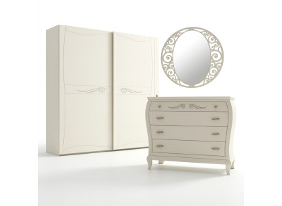 Sideboard Kommode mit Spiegel Sideboards Holz Kommoden Möbel 2tlg Weiß Italien