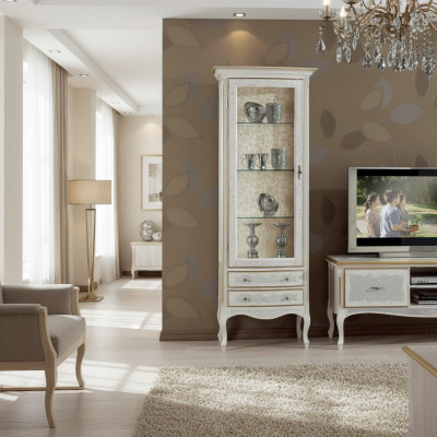 Wohnzimmer rtv Vitrine tv Sideboard Schrank Tisch Vitrinen Holz Möbel Set 3tlg
