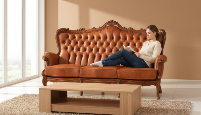 Luxus 3-Sitzer-Sofa 3-Sitzer-Sofa aus braunem Leder Art déco Stil Möbel Leder