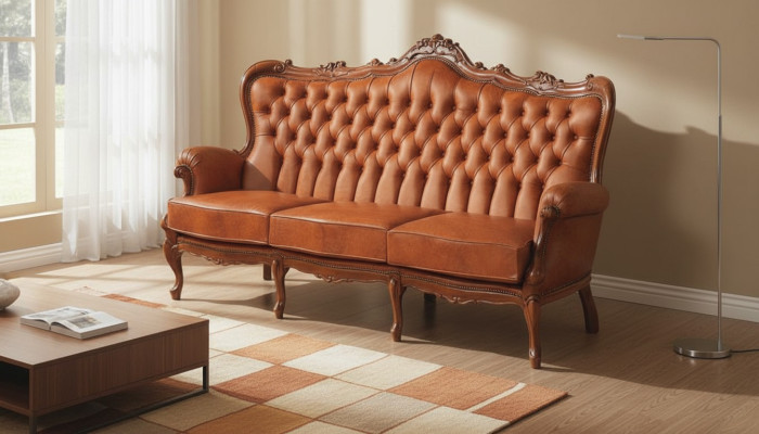 Luxus 3-Sitzer-Sofa 3-Sitzer-Sofa aus braunem Leder Art déco Stil Möbel Leder