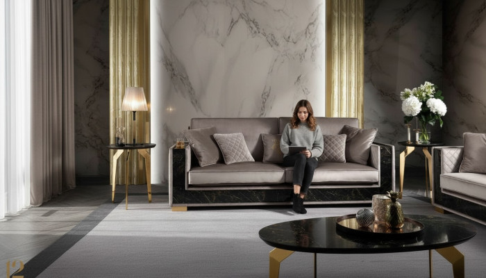 Luxus Sofa 3 Sitzer Modern Design Polster Textil Sofas Sitz Italienische Möbel