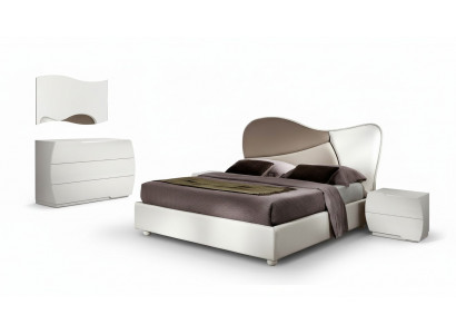 Schlafzimmer Bett Nachttisch Kommode Spiegel Garnitur Weiß Modern Luxus Set 5tlg