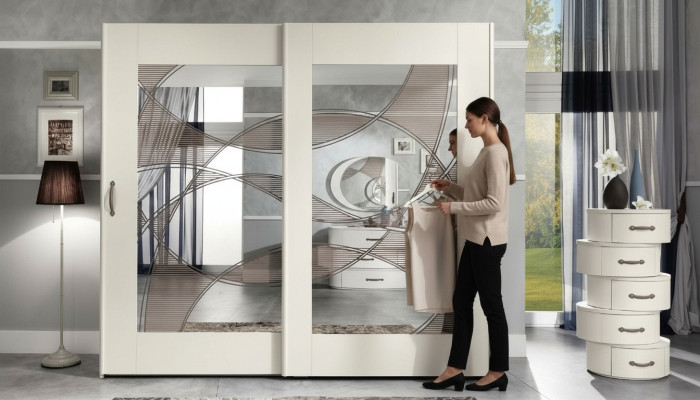 Luxus Kleiderschrank mit Schwebetüren Schlafzimmer Schrank Schränke Holz  Modern