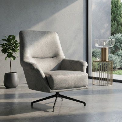 Sessel Design Couch Sofa Relax Leder Lounge Club Sitzer Luxus Sitz Grau Modern