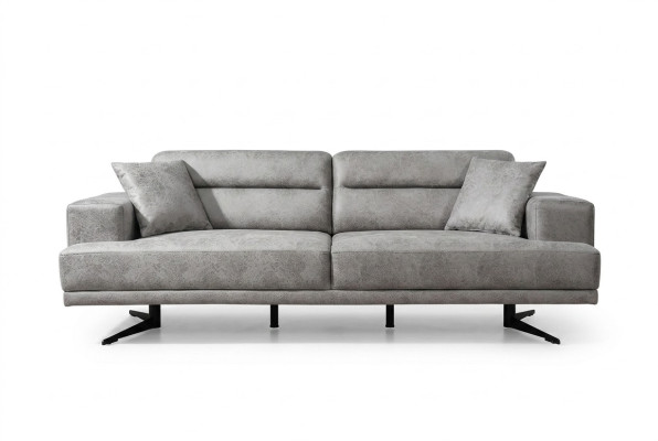 Sofa 3 Sitzer Sofas Leder Dreisitzer Sitz Polster Design Wohnzimmer Modern Grau