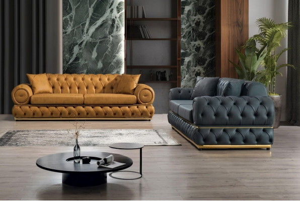Garnitur Luxus Chesterfield Sofagarnitur 3+3 Sitzer Sofa Sessel Sofas Leder 2tlg