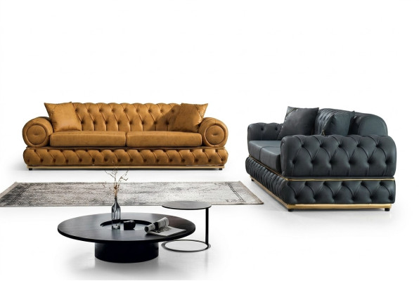 Garnitur Luxus Chesterfield Sofagarnitur 3+3 Sitzer Sofa Sessel Sofas Leder 2tlg