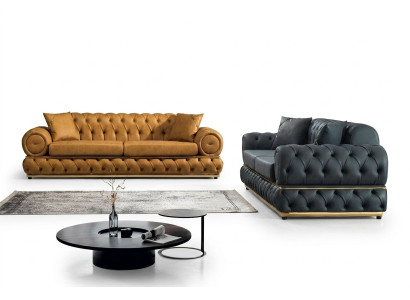 Garnitur Luxus Chesterfield Sofagarnitur 3+3 Sitzer Sofa Sessel Sofas Leder 2tlg