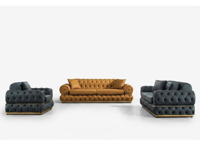 Sofagarnitur 3+3+1 Sitzer Garnitur Sofa Sessel Sofas Leder Luxus Chesterfield
