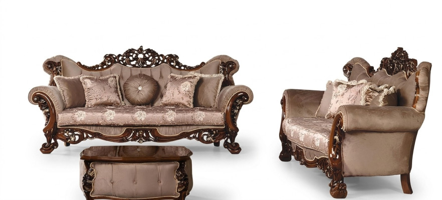 Garnitur Sofagarnitur 3+3 Sitzer Sofas Sofa Luxus Stil Stoff Wohnzimmer Barock