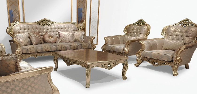 Luxus Garnitur Sofagarnitur 3+1+1 Sitzer Sofa Stoff Sofas Klassische Barock Neu