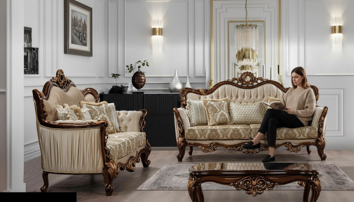Luxus Garnitur Sofagarnitur 3+3 Sitzer Couchtisch Sofa Couch Sofas Set Barock