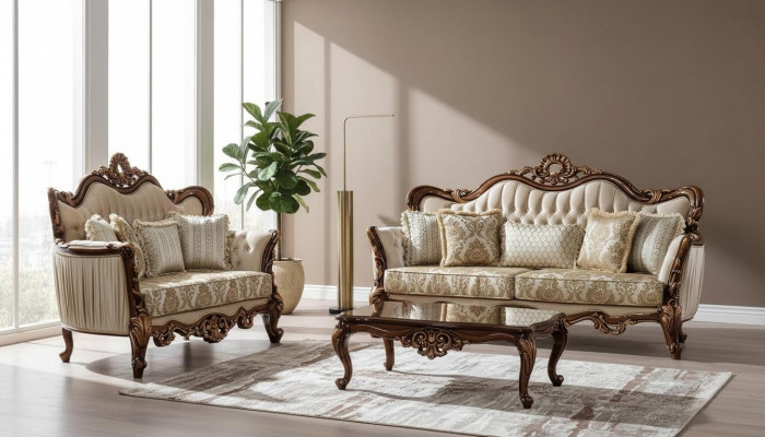 Luxus Garnitur Sofagarnitur 3+3 Sitzer Couchtisch Sofa Couch Sofas Set Barock
