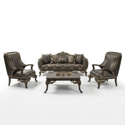 Ohrensessel Sessel Design Polster Sofa Couch Textil Barock Wohnzimmer Blau