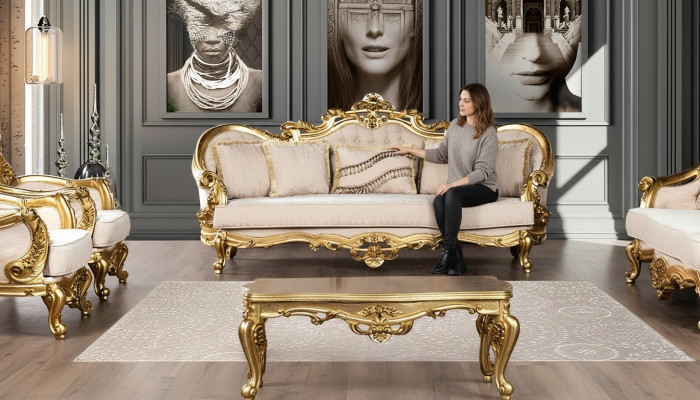 Sofa 3 Sitzer Stoff Dreisitzer Sofas Luxus Wohnzimmer Barock Stil Couch Barock Neu