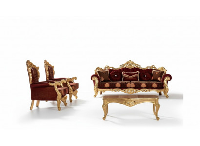Garnitur Sofas Sessel Sofagarnitur 3+1+1 Sitzer Luxus Stoff Wohnzimmer Barock
