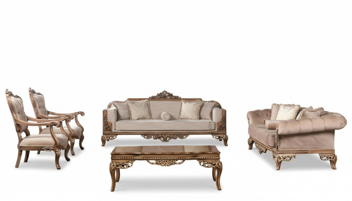 Sofagarnitur 3+3+1+1 Sitz Couchtisch Chesterfield Sofa Sessel Luxus Set 5tlg