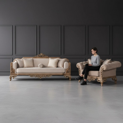 Sofagarnitur 3+3 Sitzer Chesterfield Sofa Sessel Luxus Set Stoff Garnitur 2tlg