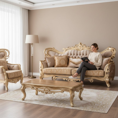 Sitz Dreisitzer Sofa 3 Sitzer Sofa Sofas Samt Stoff Stil Barock Rokoko Möbel Neu