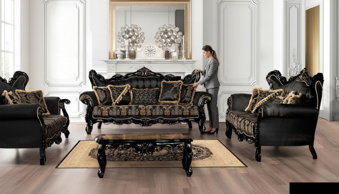 Sofagarnitur 3+3 Sitzer Sofa Sessel Sofas Luxus Garnitur Set Polyester Stoff Neu
