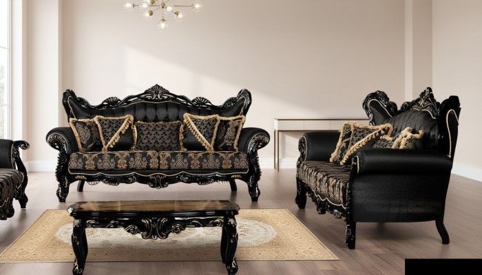 Sofagarnitur 3+3 Sitzer Sofa Sessel Sofas Luxus Garnitur Set Polyester Stoff Neu