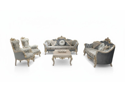 Sofagarnitur 3+3+1+1 Sitzer Couchtisch Luxus Sofa Sessel Sofas Stoff Set 5tlg