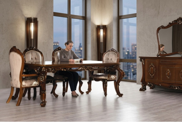 Esszimmerstuhl Stuhl Möbel Holz Luxus Esszimmer Ess Stoff Stil Barock Stühle