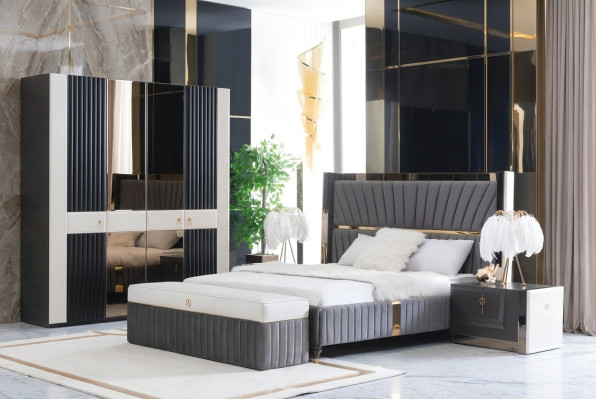 Bettgestell Betten Holz Hotel Bettrahmen Grau Möbel Bett Doppelbetten Modernes