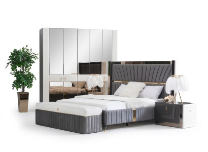 Bettgestell Betten Holz Hotel Bettrahmen Grau Möbel Bett Doppelbetten Modernes