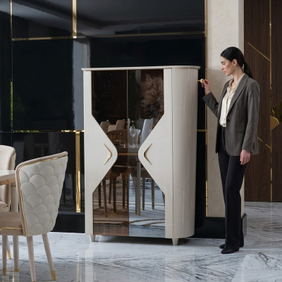 Vitrinen Schrank Echtholz Anrichte Vitrine Massiv Esszimmer Möbel Massive Holz