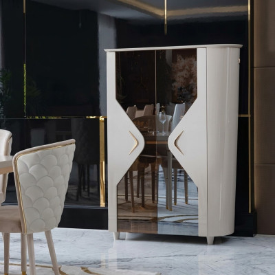 Vitrinen Schrank Echtholz Anrichte Vitrine Massiv Esszimmer Möbel Massive Holz