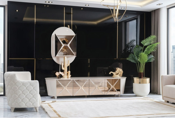 Wohnzimmer Kommoden Holz Low Board Regal Gold Neu 2tlg Sideboard Regale Kommode