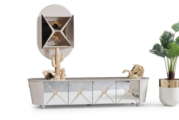 Wohnzimmer Kommoden Holz Low Board Regal Gold Neu 2tlg Sideboard Regale Kommode