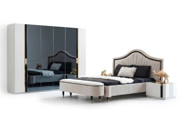 Textil Bett Schlafzimmer Möbel Design Gruppe 5tlg. Set 2x Nachttische Betten Neu