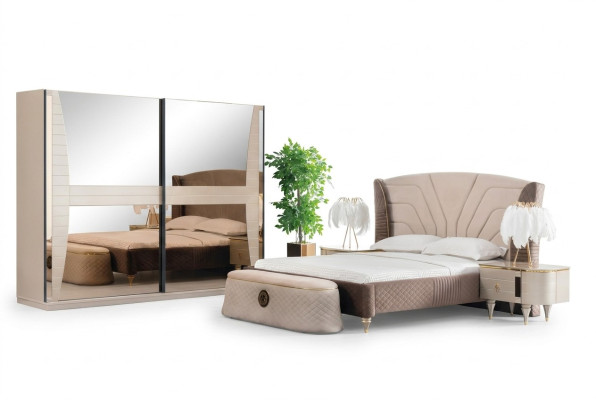 Luxus Set Schlafzimmer Bett Nachttisch Kommode Hocker Gruppe Garnitur Neu 5tlg.