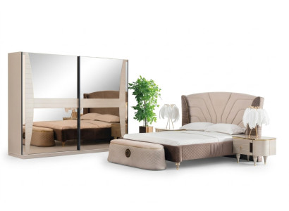 Luxus Set Schlafzimmer Bett Nachttisch Kommode Hocker Gruppe Garnitur Neu 5tlg.