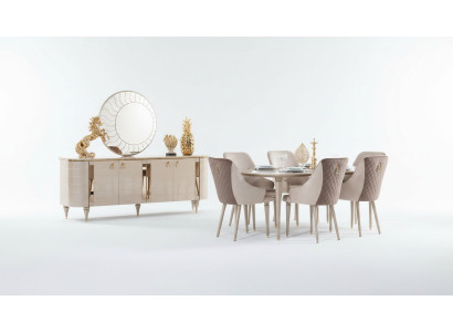Komplett Esszimmer Kommoden Tisch 6x Stühle Kommode Spiegel Set Garnitur Neu