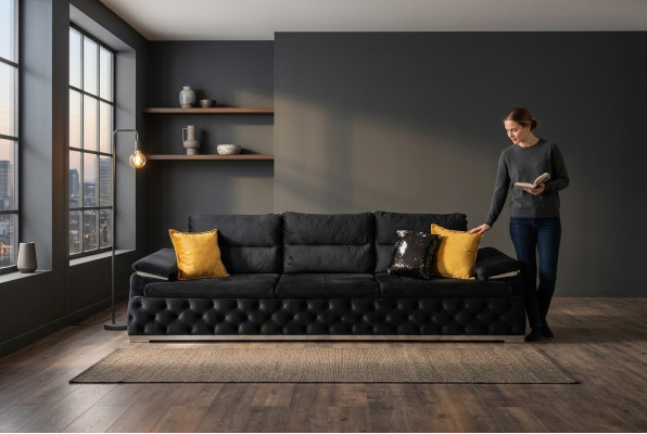 Dreisitzer Couch Design Sofa Moderne 4er Sitz Sofas Zimmer Möbel Schwarz Polster