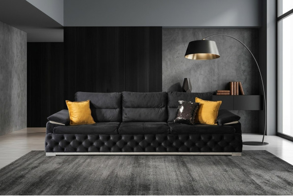 Dreisitzer Couch Design Sofa Moderne 4er Sitz Sofas Zimmer Möbel Schwarz Polster