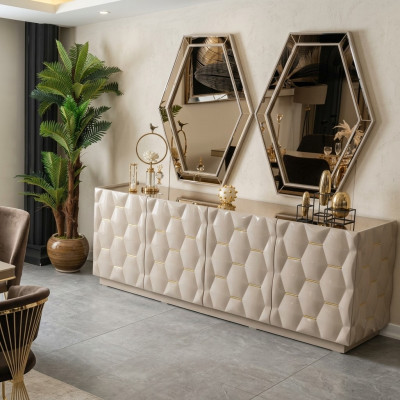 Sideboard Spiegel Anrichte Schrank 3tlg. Konsolentisch Edle Design Konsole Holz