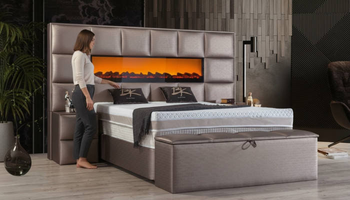 Elegante zeitgenössische Doppelbett mit geräumigem Polsterkopfteil