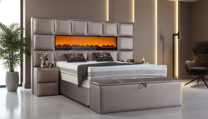 Elegante zeitgenössische Doppelbett mit geräumigem Polsterkopfteil