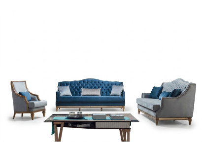 Moderne Blaue Chesterfield Sofagarnitur Designer Dreisitzer Luxus Sessel