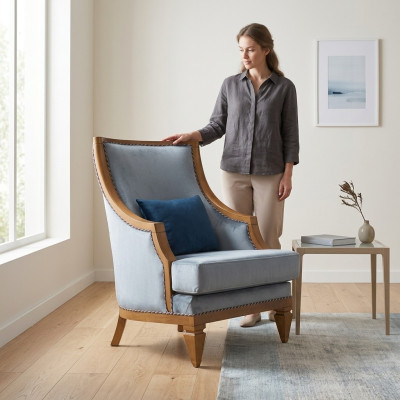 Moderner Grauer Sessel Textil Einsitzer Leder 1-Sitzer Wohnzimmer Neu